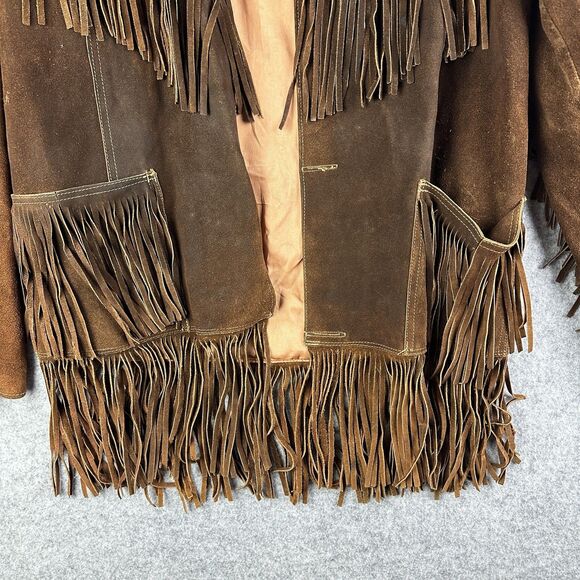 Vintage Pypsa Brown Suede Fringe Jacket Size 38 Western Boho Rodeo Ranch READ* - Picture 3 of 16